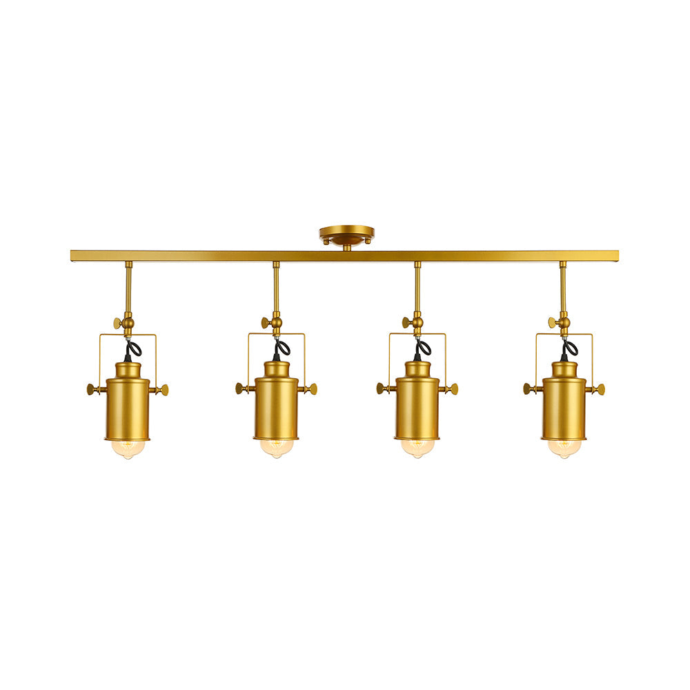 1/2/3/4-Head Iron Semi Flush Mount Light Vintage Style Bronze/Gold Finish Cylindrical Shade Ceiling Fixture for Restaurant Clearhalo 'Ceiling Lights' 'Close To Ceiling Lights' 'Close to ceiling' 'Semi-flushmount' Lighting' 16431