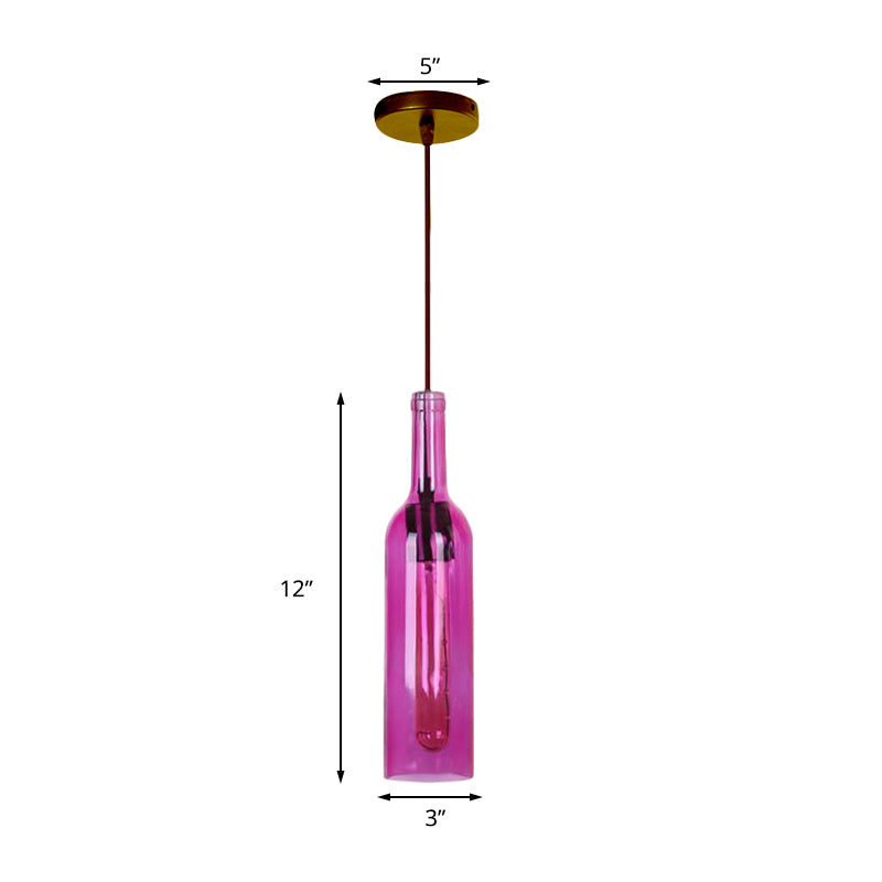 Red/Yellow 1 Head Hanging Light Fixture Vintage Style Glass Wine Bottle Suspension Lamp for Dining Room Clearhalo 'Ceiling Lights' 'Glass shade' 'Glass' 'Industrial Pendants' 'Industrial' 'Middle Century Pendants' 'Pendant Lights' 'Pendants' 'Tiffany' Lighting' 164310