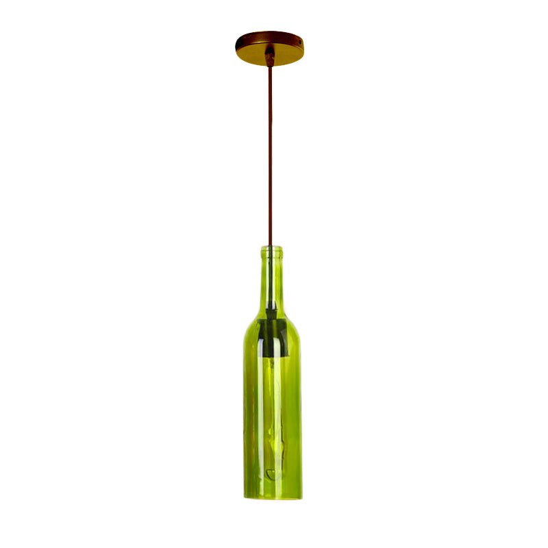 Red/Yellow 1 Head Hanging Light Fixture Vintage Style Glass Wine Bottle Suspension Lamp for Dining Room Clearhalo 'Ceiling Lights' 'Glass shade' 'Glass' 'Industrial Pendants' 'Industrial' 'Middle Century Pendants' 'Pendant Lights' 'Pendants' 'Tiffany' Lighting' 164316