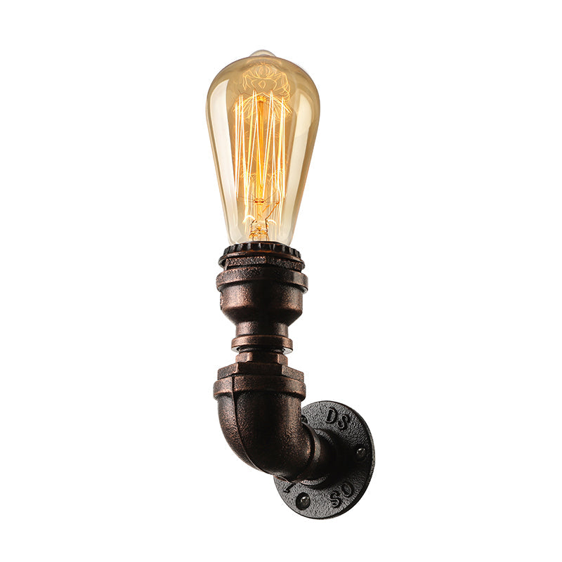 Water Pipe Metallic Wall Lighting with Bare Bulb Industrial 1 Light Living Room Mini Wall Mount Light in Black/Copper Clearhalo 'Art deco wall lights' 'Cast Iron' 'Glass' 'Industrial wall lights' 'Industrial' 'Middle century wall lights' 'Modern' 'Rustic wall lights' 'Tiffany' 'Traditional wall lights' 'Wall Lamps & Sconces' 'Wall Lights' Lighting' 164319
