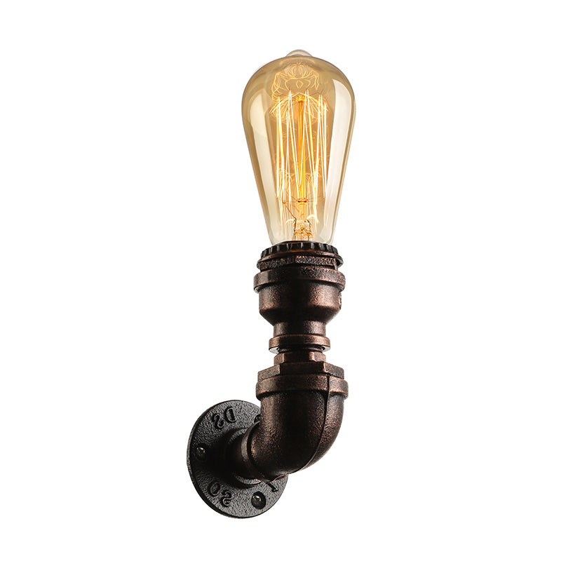 Water Pipe Metallic Wall Lighting with Bare Bulb Industrial 1 Light Living Room Mini Wall Mount Light in Black/Copper Clearhalo 'Art deco wall lights' 'Cast Iron' 'Glass' 'Industrial wall lights' 'Industrial' 'Middle century wall lights' 'Modern' 'Rustic wall lights' 'Tiffany' 'Traditional wall lights' 'Wall Lamps & Sconces' 'Wall Lights' Lighting' 164320
