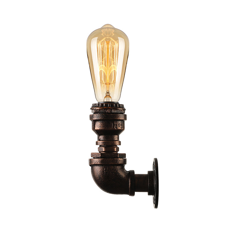 Water Pipe Metallic Wall Lighting with Bare Bulb Industrial 1 Light Living Room Mini Wall Mount Light in Black/Copper Clearhalo 'Art deco wall lights' 'Cast Iron' 'Glass' 'Industrial wall lights' 'Industrial' 'Middle century wall lights' 'Modern' 'Rustic wall lights' 'Tiffany' 'Traditional wall lights' 'Wall Lamps & Sconces' 'Wall Lights' Lighting' 164322
