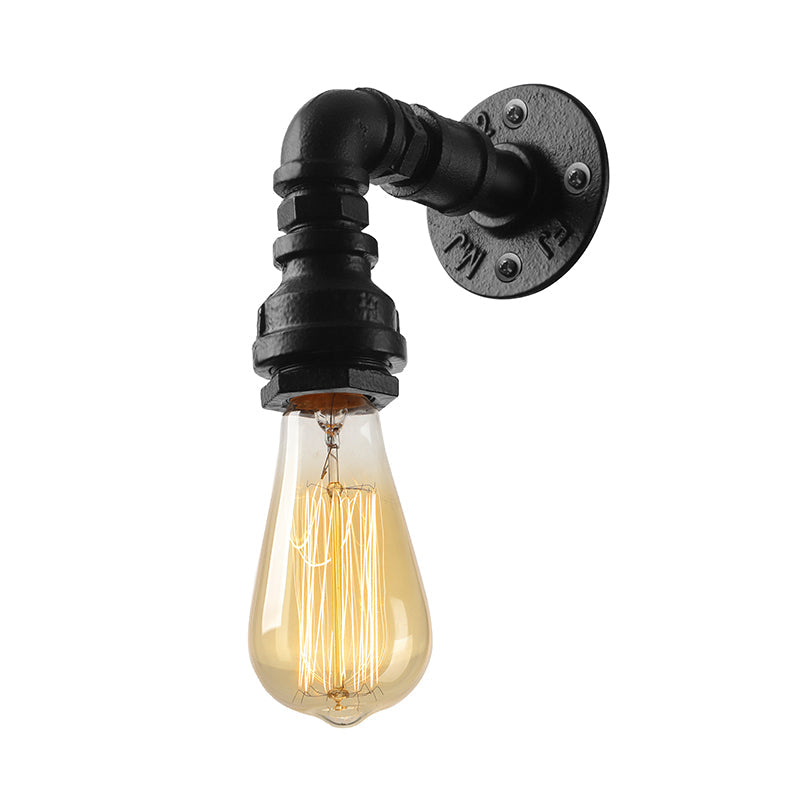 Water Pipe Metallic Wall Lighting with Bare Bulb Industrial 1 Light Living Room Mini Wall Mount Light in Black/Copper Clearhalo 'Art deco wall lights' 'Cast Iron' 'Glass' 'Industrial wall lights' 'Industrial' 'Middle century wall lights' 'Modern' 'Rustic wall lights' 'Tiffany' 'Traditional wall lights' 'Wall Lamps & Sconces' 'Wall Lights' Lighting' 164327