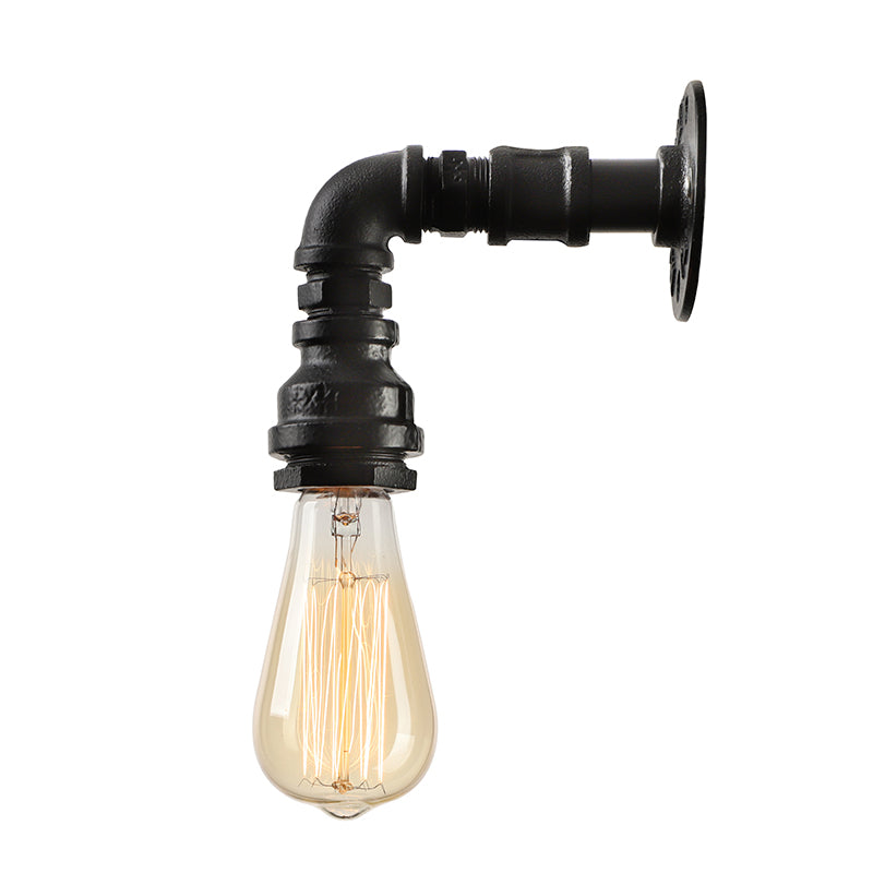 Water Pipe Metallic Wall Lighting with Bare Bulb Industrial 1 Light Living Room Mini Wall Mount Light in Black/Copper Clearhalo 'Art deco wall lights' 'Cast Iron' 'Glass' 'Industrial wall lights' 'Industrial' 'Middle century wall lights' 'Modern' 'Rustic wall lights' 'Tiffany' 'Traditional wall lights' 'Wall Lamps & Sconces' 'Wall Lights' Lighting' 164328