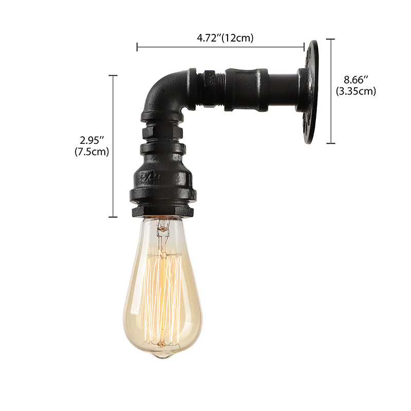 Water Pipe Metallic Wall Lighting with Bare Bulb Industrial 1 Light Living Room Mini Wall Mount Light in Black/Copper Clearhalo 'Art deco wall lights' 'Cast Iron' 'Glass' 'Industrial wall lights' 'Industrial' 'Middle century wall lights' 'Modern' 'Rustic wall lights' 'Tiffany' 'Traditional wall lights' 'Wall Lamps & Sconces' 'Wall Lights' Lighting' 164329