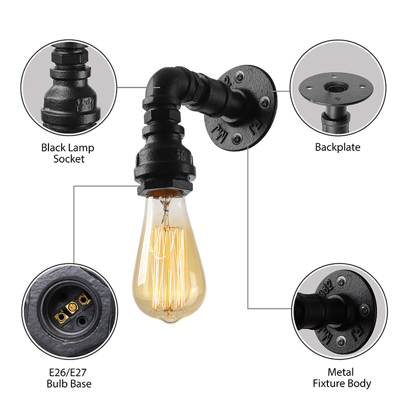 Water Pipe Metallic Wall Lighting with Bare Bulb Industrial 1 Light Living Room Mini Wall Mount Light in Black/Copper Clearhalo 'Art deco wall lights' 'Cast Iron' 'Glass' 'Industrial wall lights' 'Industrial' 'Middle century wall lights' 'Modern' 'Rustic wall lights' 'Tiffany' 'Traditional wall lights' 'Wall Lamps & Sconces' 'Wall Lights' Lighting' 164330