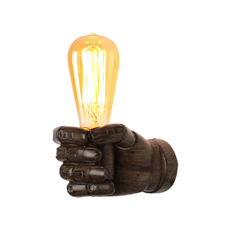 Black/White Bare Bulb Sconce Light with Hand Shape Base Vintage Style Wood 1 Light Restaurant Wall Lamp Clearhalo 'Industrial wall lights' 'Industrial' 'Middle century wall lights' 'Rustic wall lights' 'Tiffany' 'Wall Lamps & Sconces' 'Wall Lights' Lighting' 164355