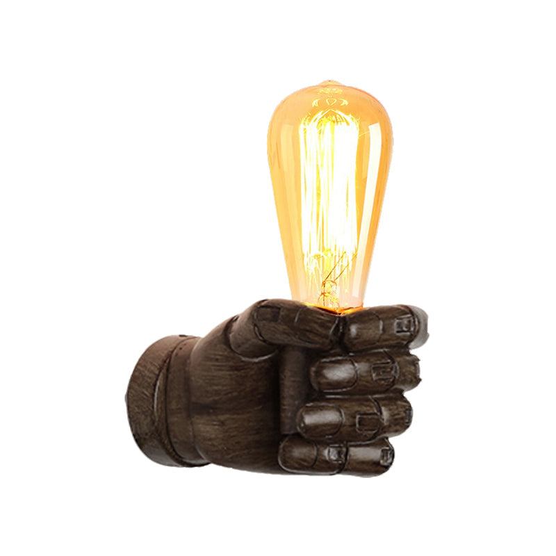 Black/White Bare Bulb Sconce Light with Hand Shape Base Vintage Style Wood 1 Light Restaurant Wall Lamp Clearhalo 'Industrial wall lights' 'Industrial' 'Middle century wall lights' 'Rustic wall lights' 'Tiffany' 'Wall Lamps & Sconces' 'Wall Lights' Lighting' 164357