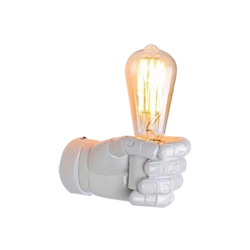 Black/White Bare Bulb Sconce Light with Hand Shape Base Vintage Style Wood 1 Light Restaurant Wall Lamp Clearhalo 'Industrial wall lights' 'Industrial' 'Middle century wall lights' 'Rustic wall lights' 'Tiffany' 'Wall Lamps & Sconces' 'Wall Lights' Lighting' 164359
