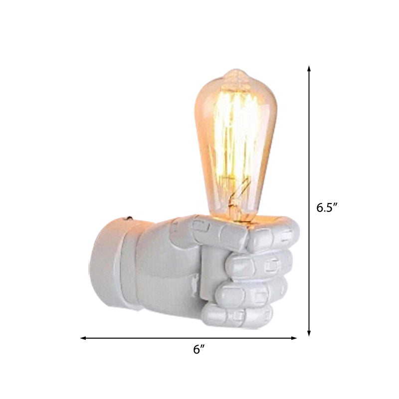 Black/White Bare Bulb Sconce Light with Hand Shape Base Vintage Style Wood 1 Light Restaurant Wall Lamp Clearhalo 'Industrial wall lights' 'Industrial' 'Middle century wall lights' 'Rustic wall lights' 'Tiffany' 'Wall Lamps & Sconces' 'Wall Lights' Lighting' 164360