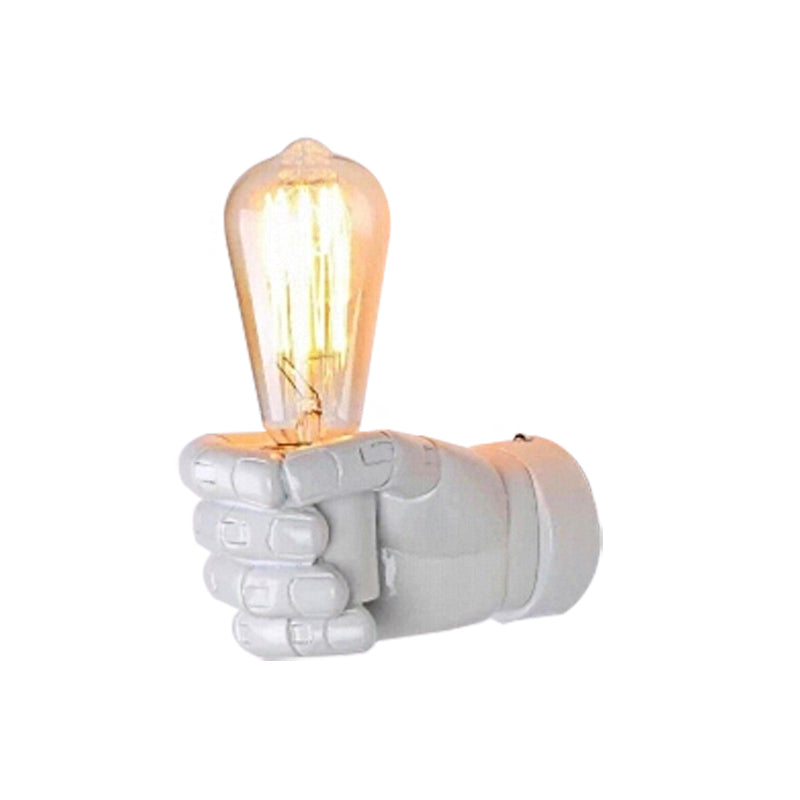 Black/White Bare Bulb Sconce Light with Hand Shape Base Vintage Style Wood 1 Light Restaurant Wall Lamp Clearhalo 'Industrial wall lights' 'Industrial' 'Middle century wall lights' 'Rustic wall lights' 'Tiffany' 'Wall Lamps & Sconces' 'Wall Lights' Lighting' 164362