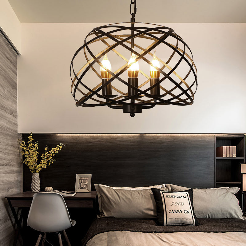 Vintage Stylish Open Cage Hanging Light with Candle 3 Heads Hanging Chandelier Light in Black Black Clearhalo 'Cast Iron' 'Ceiling Lights' 'Chandeliers' 'Industrial Chandeliers' 'Industrial' 'Metal' 'Middle Century Chandeliers' 'Rustic Chandeliers' 'Tiffany' Lighting' 164405