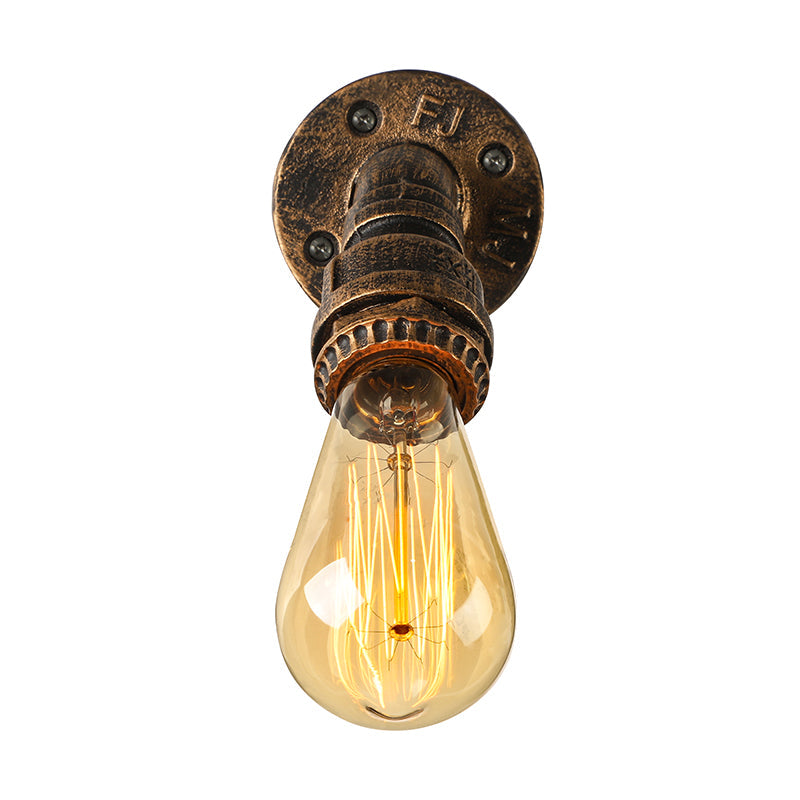 1 Light Wall Lighting Farmhouse Style Open Bulb Iron Mini Wall Mount Light with Water Pipe in Bronze Clearhalo 'Art deco wall lights' 'Cast Iron' 'Glass' 'Industrial wall lights' 'Industrial' 'Middle century wall lights' 'Modern' 'Rustic wall lights' 'Tiffany' 'Traditional wall lights' 'Wall Lamps & Sconces' 'Wall Lights' Lighting' 164430