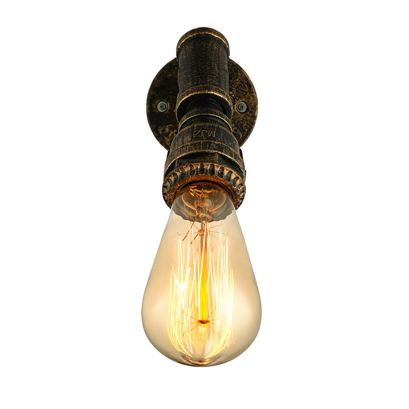 1 Light Wall Lighting Farmhouse Style Open Bulb Iron Mini Wall Mount Light with Water Pipe in Bronze Clearhalo 'Art deco wall lights' 'Cast Iron' 'Glass' 'Industrial wall lights' 'Industrial' 'Middle century wall lights' 'Modern' 'Rustic wall lights' 'Tiffany' 'Traditional wall lights' 'Wall Lamps & Sconces' 'Wall Lights' Lighting' 164441