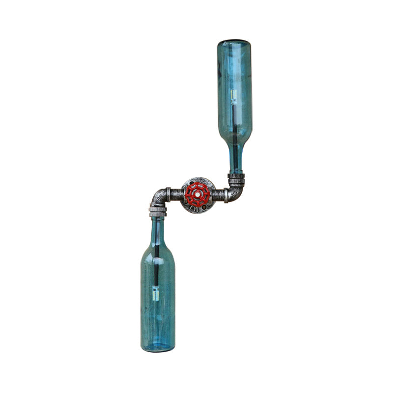 Glass Gray/Blue Wall Sconce Light Wine Bottle 2 Lights Industrial Style Wall Mount Light for Living Room Clearhalo 'Cast Iron' 'Glass' 'Industrial wall lights' 'Industrial' 'Middle century wall lights' 'Modern' 'Tiffany' 'Traditional wall lights' 'Wall Lamps & Sconces' 'Wall Lights' Lighting' 164553