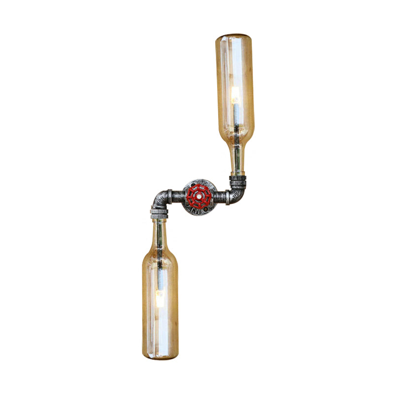 Glass Gray/Blue Wall Sconce Light Wine Bottle 2 Lights Industrial Style Wall Mount Light for Living Room Clearhalo 'Cast Iron' 'Glass' 'Industrial wall lights' 'Industrial' 'Middle century wall lights' 'Modern' 'Tiffany' 'Traditional wall lights' 'Wall Lamps & Sconces' 'Wall Lights' Lighting' 164558