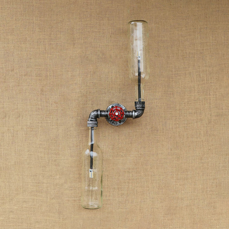 Glass Gray/Blue Wall Sconce Light Wine Bottle 2 Lights Industrial Style Wall Mount Light for Living Room Clearhalo 'Cast Iron' 'Glass' 'Industrial wall lights' 'Industrial' 'Middle century wall lights' 'Modern' 'Tiffany' 'Traditional wall lights' 'Wall Lamps & Sconces' 'Wall Lights' Lighting' 164559