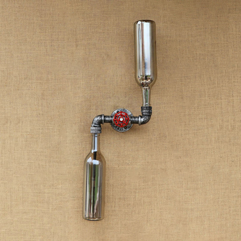 Glass Gray/Blue Wall Sconce Light Wine Bottle 2 Lights Industrial Style Wall Mount Light for Living Room Grey Clearhalo 'Cast Iron' 'Glass' 'Industrial wall lights' 'Industrial' 'Middle century wall lights' 'Modern' 'Tiffany' 'Traditional wall lights' 'Wall Lamps & Sconces' 'Wall Lights' Lighting' 164561