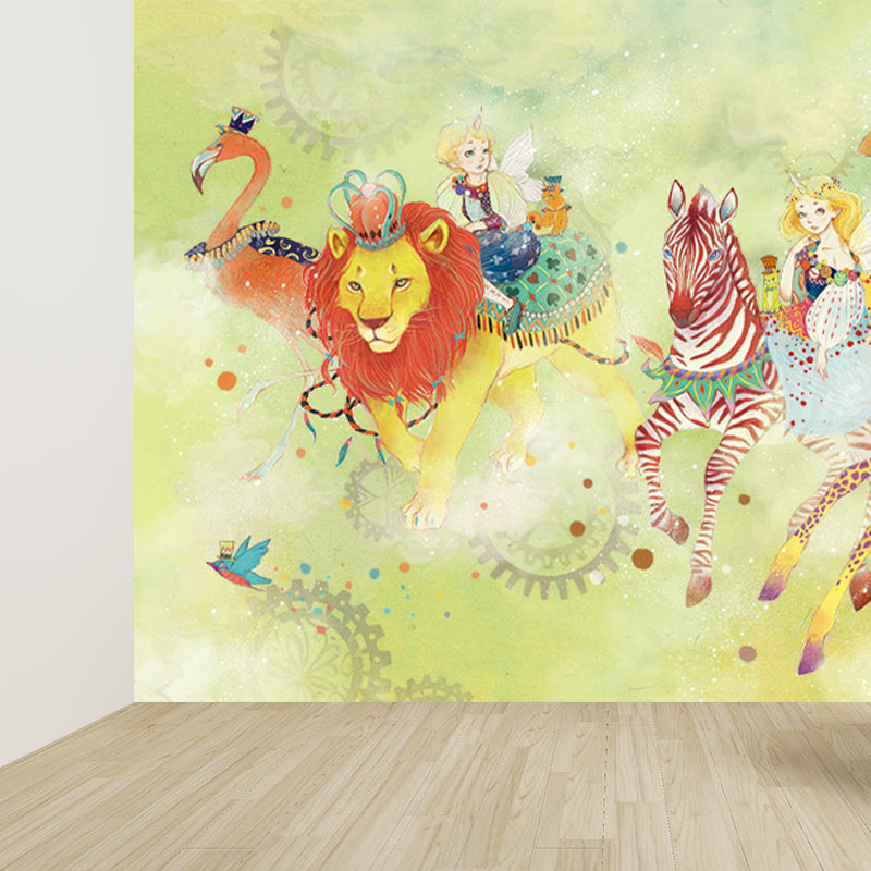 Delightful Cartoon Animals Wall Mural for Kids Room Spring Wall Decor, Customised Green Clearhalo 'Wall Decor' 'Wall Mural' 1646320