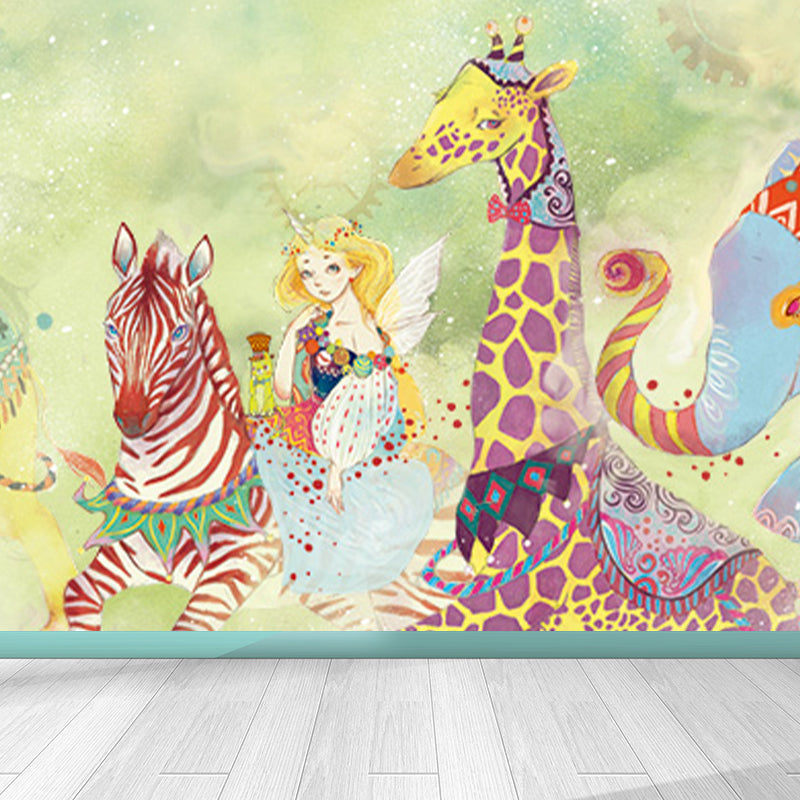 Delightful Cartoon Animals Wall Mural for Kids Room Spring Wall Decor, Customised Clearhalo 'Wall Decor' 'Wall Mural' 1646322