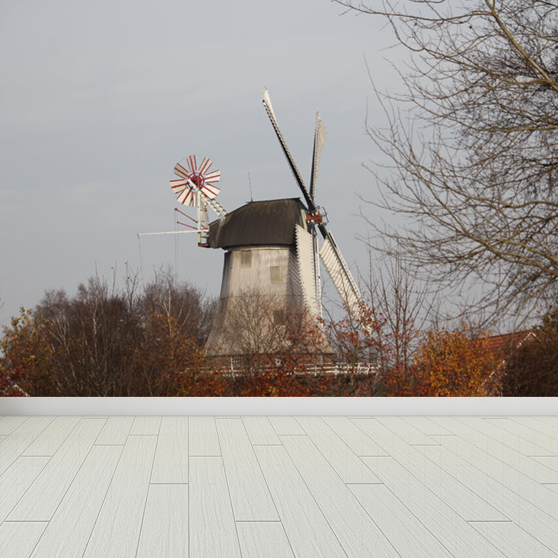 Extra Large Windmill Mural Brown Non-Woven Wall Art for Home Decor, Personalised Brown Design 4 Clearhalo 'Wall Decor' 'Wall Mural' 1646420