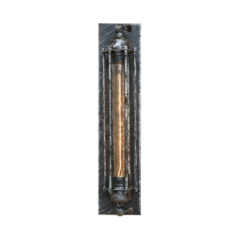 1 Light Linear Wall Sconce with Wire Frame Industrial Black/Silver Metallic Wall Mount Light for Bedroom Clearhalo 'Art deco wall lights' 'Cast Iron' 'Glass' 'Industrial wall lights' 'Industrial' 'Middle century wall lights' 'Modern' 'Rustic wall lights' 'Tiffany' 'Traditional wall lights' 'Wall Lamps & Sconces' 'Wall Lights' Lighting' 164649
