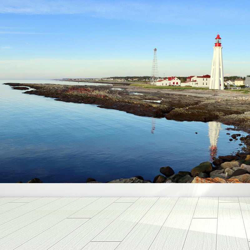 Full Size Photography Nautical Mural Wallpaper with Lighthouse Landscape in Blue Blue Design 1 Clearhalo 'Wall Decor' 'Wall Mural' 1646590