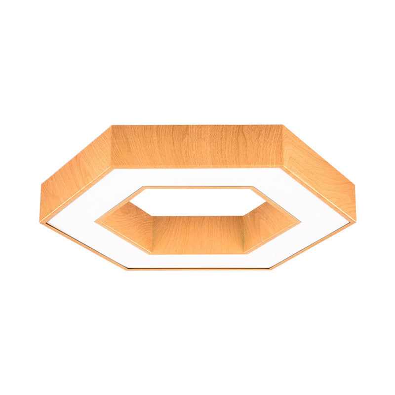 Hexagon Wooden Flush Mount Lighting Modern Led 16"/23.5" Wide Beige Flush Mount Ceiling Fixture Clearhalo 'Ceiling Lights' 'Close To Ceiling Lights' 'Close to ceiling' 'Flush mount' Lighting' 164662