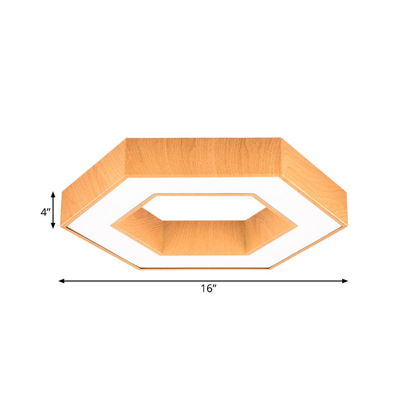 Hexagon Wooden Flush Mount Lighting Modern Led 16"/23.5" Wide Beige Flush Mount Ceiling Fixture Clearhalo 'Ceiling Lights' 'Close To Ceiling Lights' 'Close to ceiling' 'Flush mount' Lighting' 164663