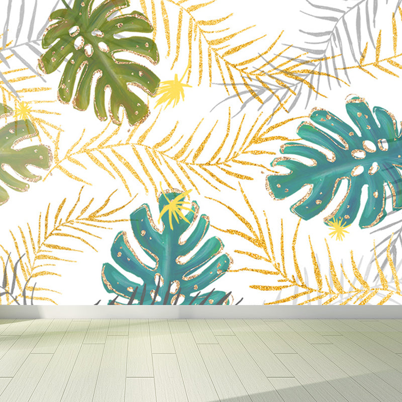 Waterproof Leaves Wall Mural Tropical Non-Woven Wall Decor, Custom Size Available Gold Clearhalo 'Wall Decor' 'Wall Mural' 1646650