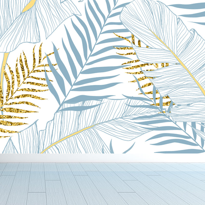Waterproof Leaves Wall Mural Tropical Non-Woven Wall Decor, Custom Size Available Light Blue Clearhalo 'Wall Decor' 'Wall Mural' 1646660