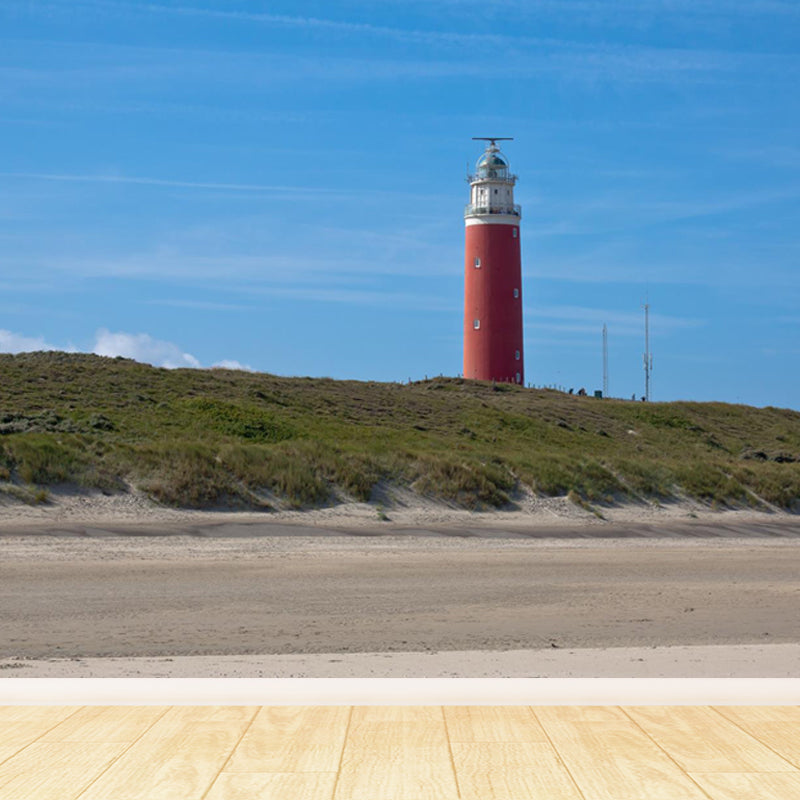 Large Lighthouse and Sky Mural Wallpaper Coastal Sea Landscape Wall Covering in Blue Blue Design 1 Clearhalo 'Wall Decor' 'Wall Mural' 1646710