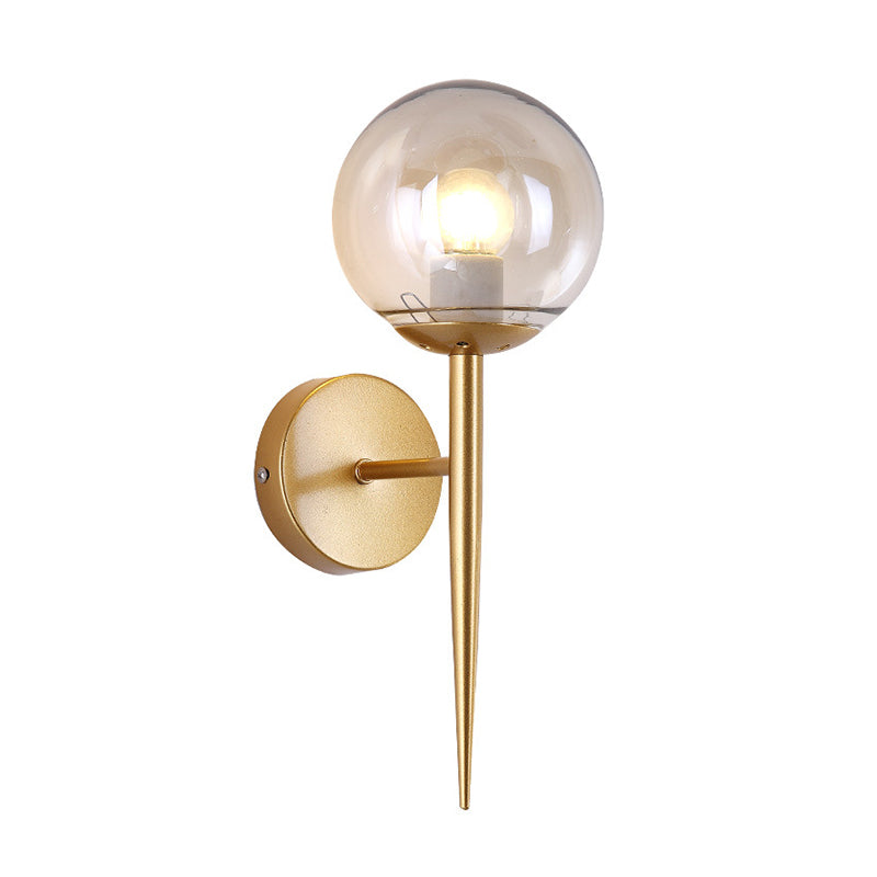 Black/Gold Round Wall Lighting Modern Clear Glass 1 Light Bedroom Sconce Light Fixture Clearhalo 'Cast Iron' 'Glass' 'Industrial wall lights' 'Industrial' 'Middle century wall lights' 'Modern' 'Tiffany' 'Traditional wall lights' 'Wall Lamps & Sconces' 'Wall Lights' Lighting' 164707