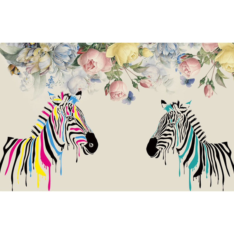 Modern Zebra Printed Mural Soft Color Living Room Wall Art, Custom Size Available Clearhalo 'Wall Decor' 'Wall Mural' 1647177