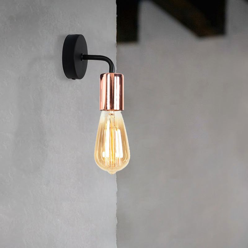 Brass/Copper Open Bulb Sconce Light with Curved Arm Industrial Style Metal 1 Light Bedside Wall Lighting Clearhalo 'Art deco wall lights' 'Cast Iron' 'Glass' 'Industrial wall lights' 'Industrial' 'Middle century wall lights' 'Modern' 'Rustic wall lights' 'Tiffany' 'Traditional wall lights' 'Wall Lamps & Sconces' 'Wall Lights' Lighting' 164729