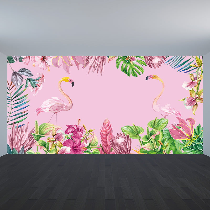 Greater Flamingo Wall Mural Contemporary Non-Woven Wall Covering in Pastel Color Clearhalo 'Wall Decor' 'Wall Mural' 1647291
