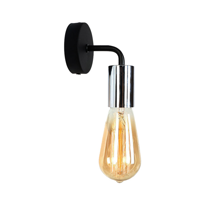 Brass/Copper Open Bulb Sconce Light with Curved Arm Industrial Style Metal 1 Light Bedside Wall Lighting Clearhalo 'Art deco wall lights' 'Cast Iron' 'Glass' 'Industrial wall lights' 'Industrial' 'Middle century wall lights' 'Modern' 'Rustic wall lights' 'Tiffany' 'Traditional wall lights' 'Wall Lamps & Sconces' 'Wall Lights' Lighting' 164733