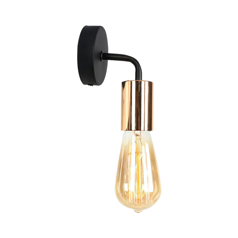 Brass/Copper Open Bulb Sconce Light with Curved Arm Industrial Style Metal 1 Light Bedside Wall Lighting Clearhalo 'Art deco wall lights' 'Cast Iron' 'Glass' 'Industrial wall lights' 'Industrial' 'Middle century wall lights' 'Modern' 'Rustic wall lights' 'Tiffany' 'Traditional wall lights' 'Wall Lamps & Sconces' 'Wall Lights' Lighting' 164735