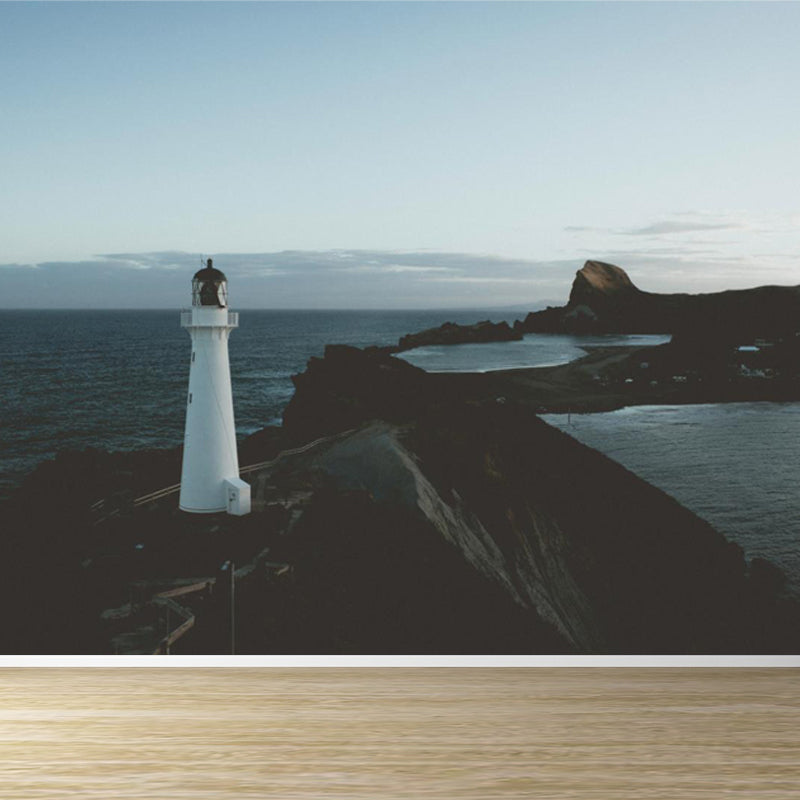 Photography Beacon at Night Mural Decal for Living Room, Light Color, Custom Printed Grey Clearhalo 'Wall Decor' 'Wall Mural' 1647519