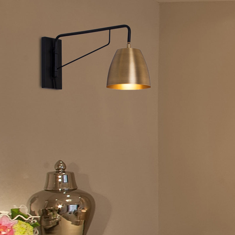 Brass 1 Light Sconce Lighting Loft Style Metallic Barrel Shade Wall Light Sconce with Angle Arm for Bedroom Clearhalo 'Art deco wall lights' 'Cast Iron' 'Glass' 'Industrial wall lights' 'Industrial' 'Middle century wall lights' 'Modern' 'Rustic wall lights' 'Tiffany' 'Traditional wall lights' 'Wall Lamps & Sconces' 'Wall Lights' Lighting' 164752