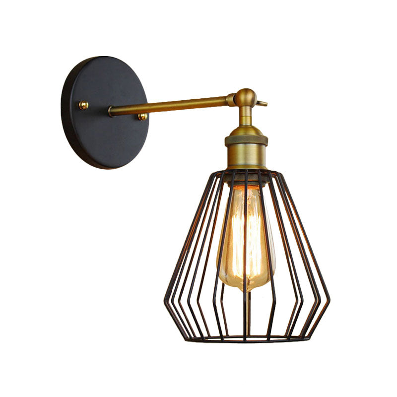 1 Head Cylinder/Teardrop Caged Wall Mount Lighting Industrial Black Metal Mini Wall Light Fixture for Bedroom Clearhalo 'Art deco wall lights' 'Cast Iron' 'Glass' 'Industrial wall lights' 'Industrial' 'Middle century wall lights' 'Modern' 'Rustic wall lights' 'Tiffany' 'Traditional wall lights' 'Wall Lamps & Sconces' 'Wall Lights' Lighting' 164763