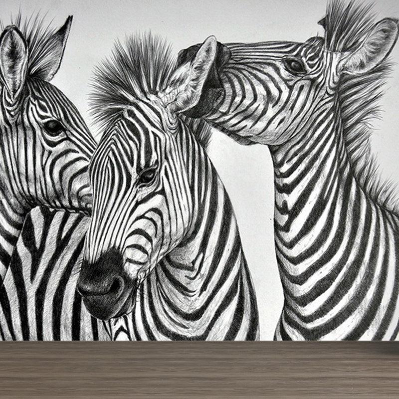 Modern Zebra Wall Mural Non-Woven Water-Proof Light Color Wall Art for Boys Bedroom Clearhalo 'Wall Decor' 'Wall Mural' 1647636