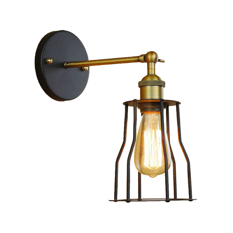 1 Head Cylinder/Teardrop Caged Wall Mount Lighting Industrial Black Metal Mini Wall Light Fixture for Bedroom Clearhalo 'Art deco wall lights' 'Cast Iron' 'Glass' 'Industrial wall lights' 'Industrial' 'Middle century wall lights' 'Modern' 'Rustic wall lights' 'Tiffany' 'Traditional wall lights' 'Wall Lamps & Sconces' 'Wall Lights' Lighting' 164766
