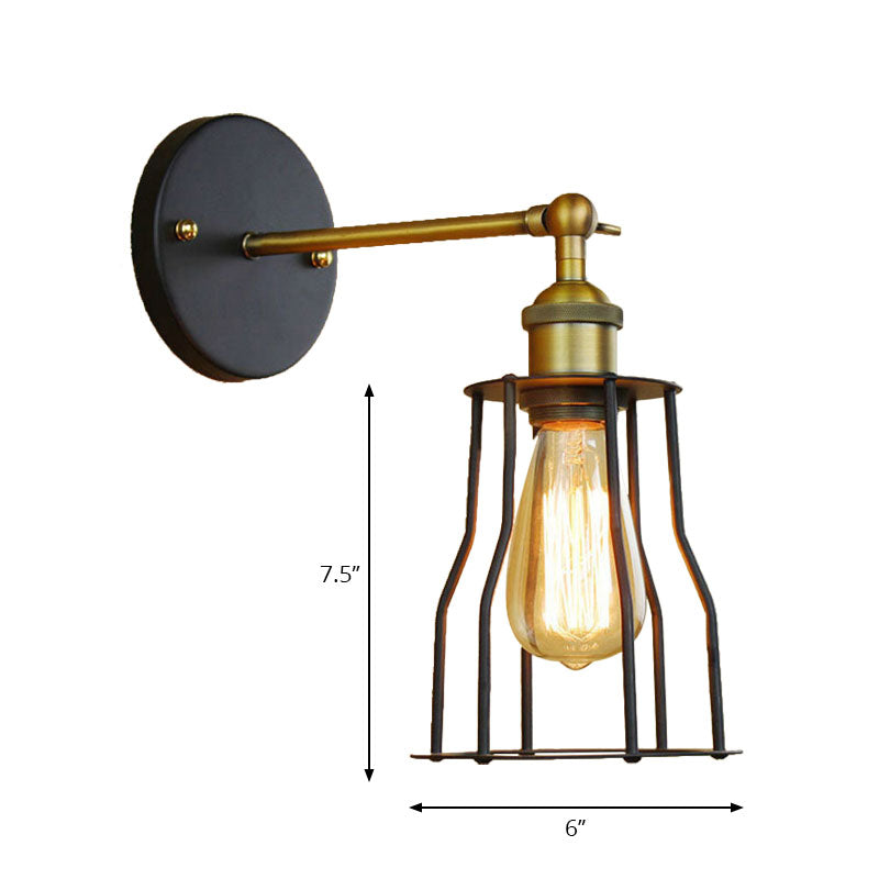 1 Head Cylinder/Teardrop Caged Wall Mount Lighting Industrial Black Metal Mini Wall Light Fixture for Bedroom Clearhalo 'Art deco wall lights' 'Cast Iron' 'Glass' 'Industrial wall lights' 'Industrial' 'Middle century wall lights' 'Modern' 'Rustic wall lights' 'Tiffany' 'Traditional wall lights' 'Wall Lamps & Sconces' 'Wall Lights' Lighting' 164767