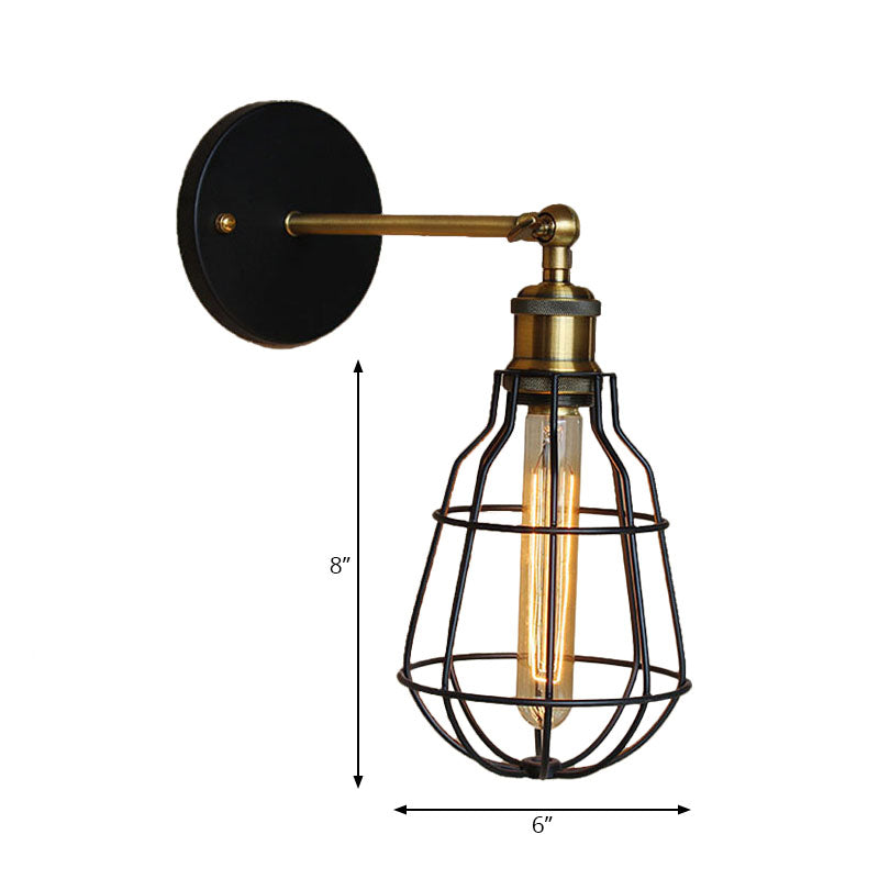 1 Head Cylinder/Teardrop Caged Wall Mount Lighting Industrial Black Metal Mini Wall Light Fixture for Bedroom Clearhalo 'Art deco wall lights' 'Cast Iron' 'Glass' 'Industrial wall lights' 'Industrial' 'Middle century wall lights' 'Modern' 'Rustic wall lights' 'Tiffany' 'Traditional wall lights' 'Wall Lamps & Sconces' 'Wall Lights' Lighting' 164770