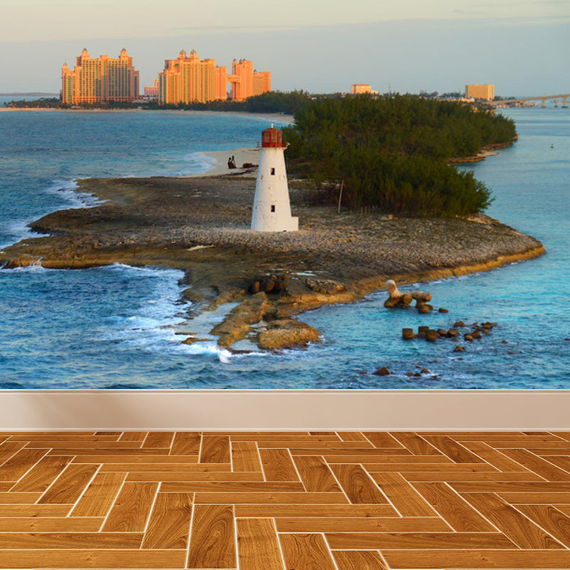 Extra Large Lighthouse Wall Mural Blue Non-Woven Wall Art for Interior Decor, Personalised Clearhalo 'Wall Decor' 'Wall Mural' 1647757