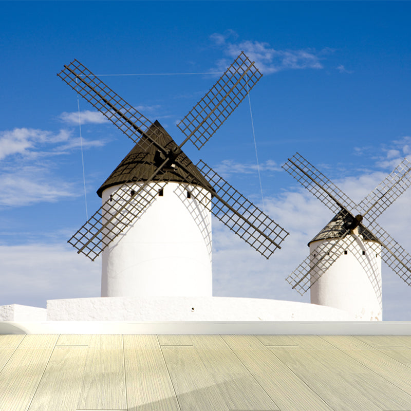 Delectable Windmill Mural Wallpaper for Dining Room Spring Wall Decor, Customised Blue Design 2 Clearhalo 'Wall Decor' 'Wall Mural' 1647923