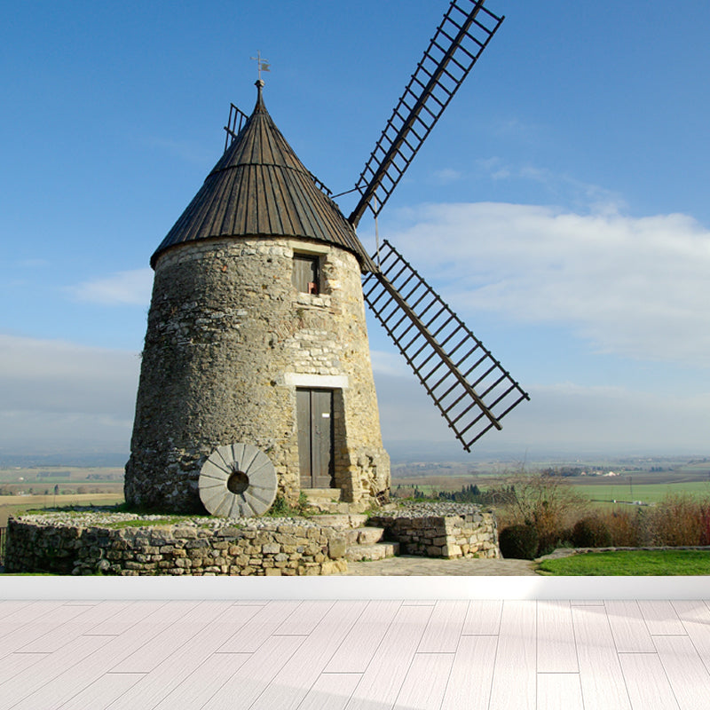 Delectable Windmill Mural Wallpaper for Dining Room Spring Wall Decor, Customised Blue Design 3 Clearhalo 'Wall Decor' 'Wall Mural' 1647928
