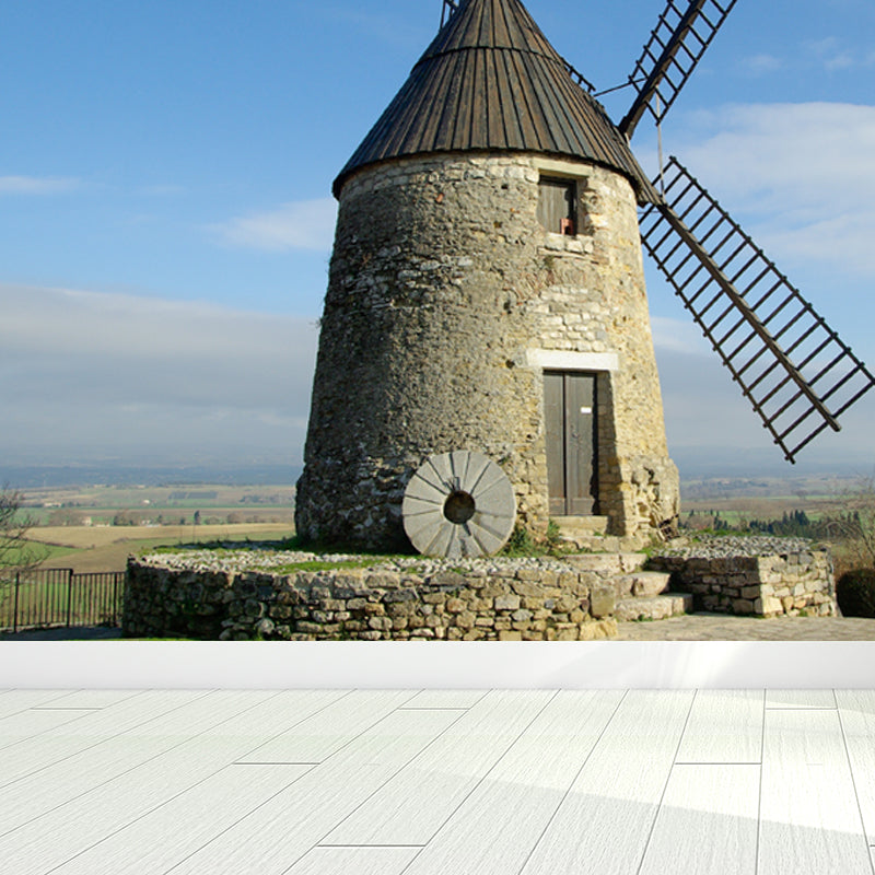 Delectable Windmill Mural Wallpaper for Dining Room Spring Wall Decor, Customised Clearhalo 'Wall Decor' 'Wall Mural' 1647929
