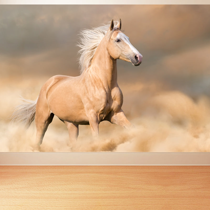 Photography Running Horse Wall Mural for Dining Room, Brown, Custom Size Available Brown Design 1 Clearhalo 'Wall Decor' 'Wall Mural' 1648253